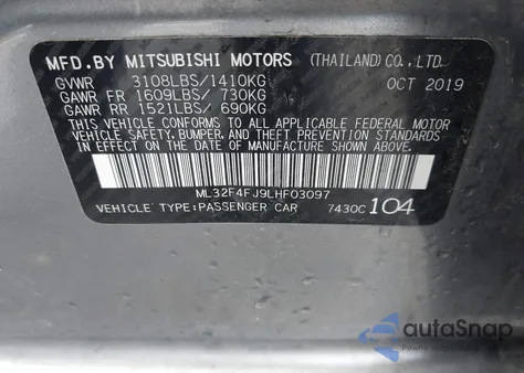 2020 Mitsubishi Mirage G4 Le from USA, damaged, VIN ML32F4FJ9LHF03097